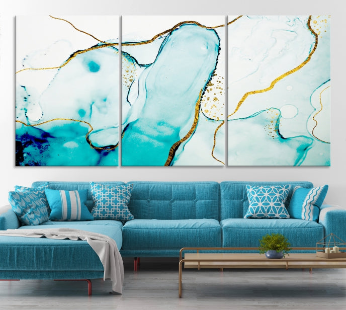 Turquoise Marble Fluid Effect Wall Art Abstract Canvas Wall Art Print