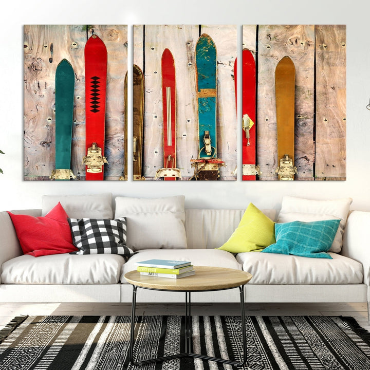 Wooden Rustic Old Skis Wall Art Canvas Print