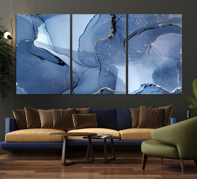 Blue Color Marble Fluid Effect Wall Art Abstract Canvas Wall Art Print