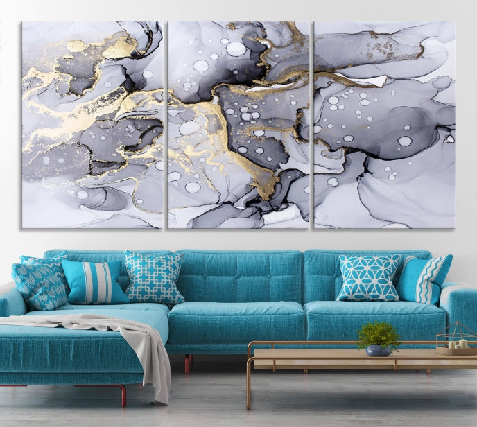 Gray Marble Fluid Effect Wall Art Abstract Canvas Wall Art Print