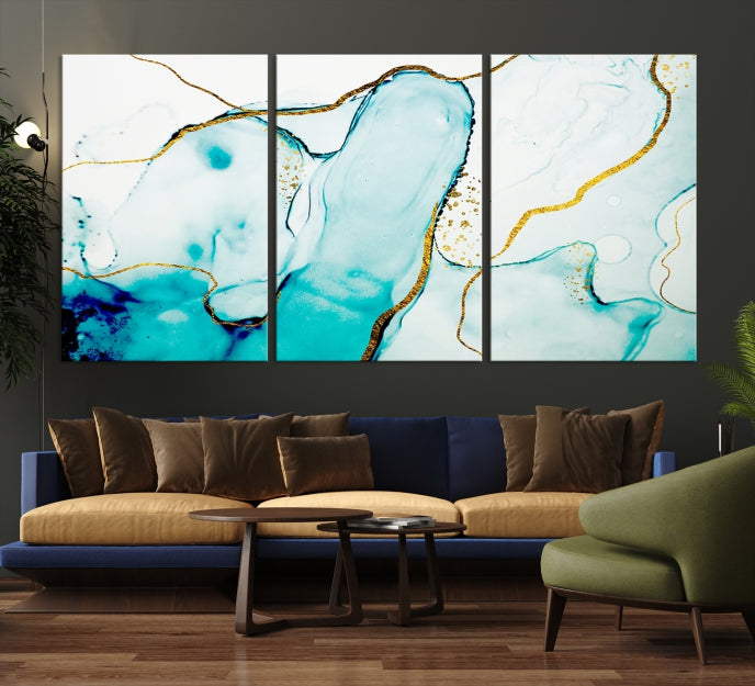 Turquoise Marble Fluid Effect Wall Art Abstract Canvas Wall Art Print