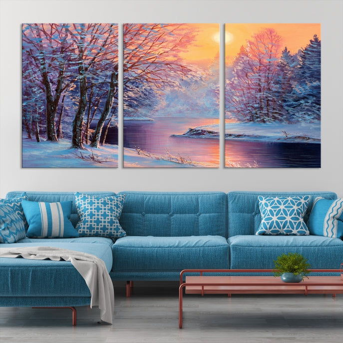 Pintura de paisaje de invierno, arte de pared grande, impresión en lienzo