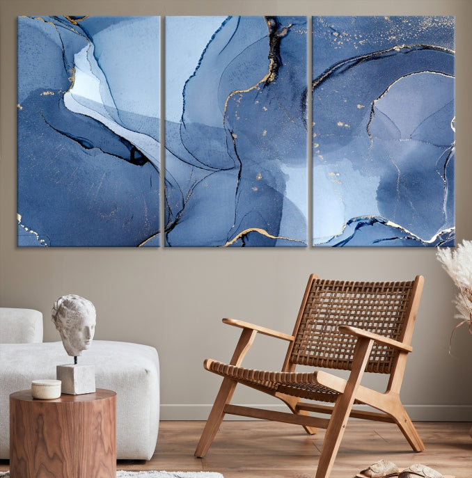 Blue Color Marble Fluid Effect Wall Art Abstract Canvas Wall Art Print