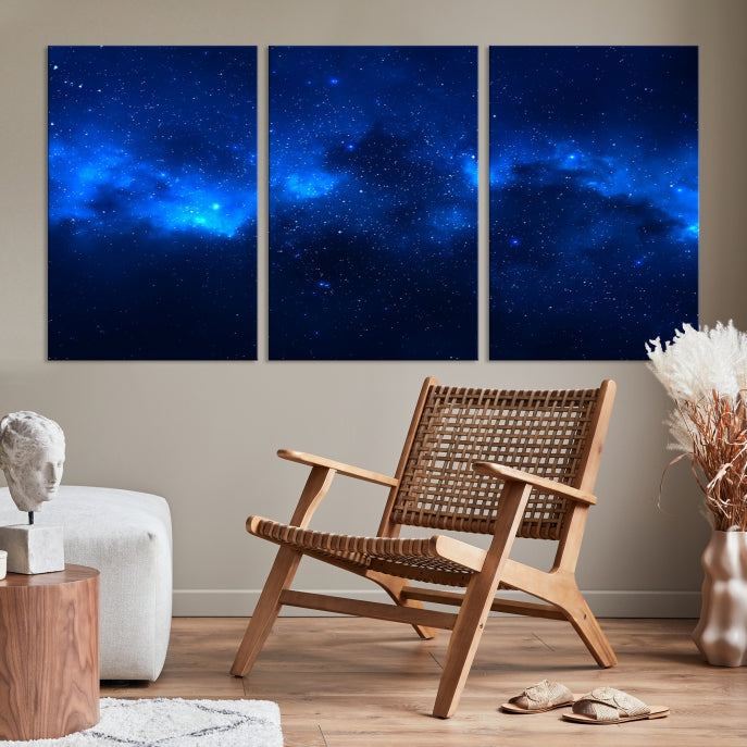 Blue Nebula Clouds Wall Art Night Sky Stars Canvas Print