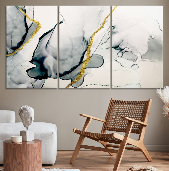 Gray Marble Fluid Effect Wall Art Abstract Canvas Wall Art Print