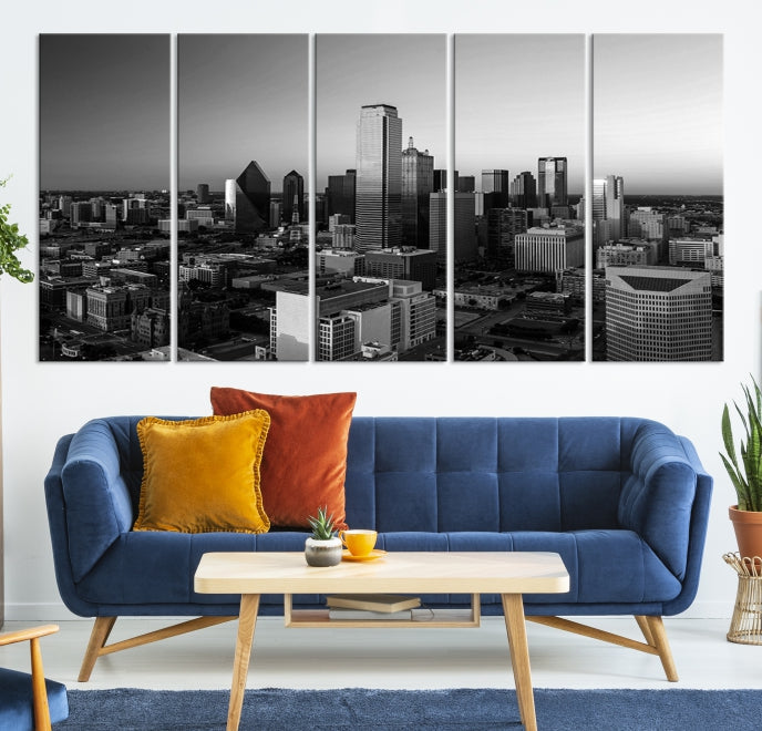 Dallas City Skyline Art mural noir et blanc Paysage urbain Impression sur toile