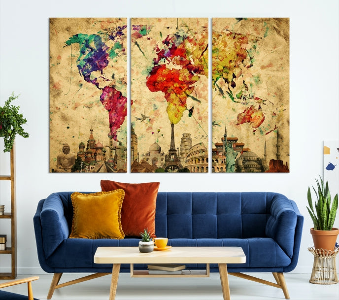 Impresión de lienzo de mapa mundial de arte de pared grande - Impresión de lienzo de arte de pared de mapa mundial extra grande - Impresión de póster de arte de pared de mapa mundial