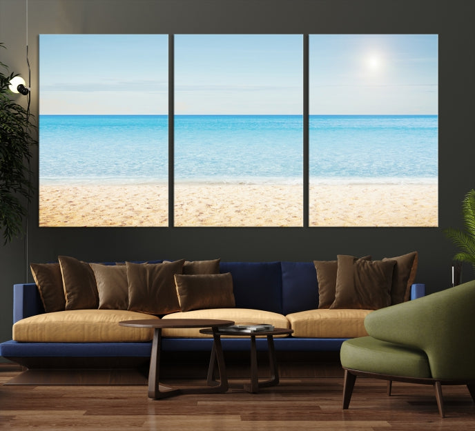 Blue Beach and Sea Wall Art Canvas Print