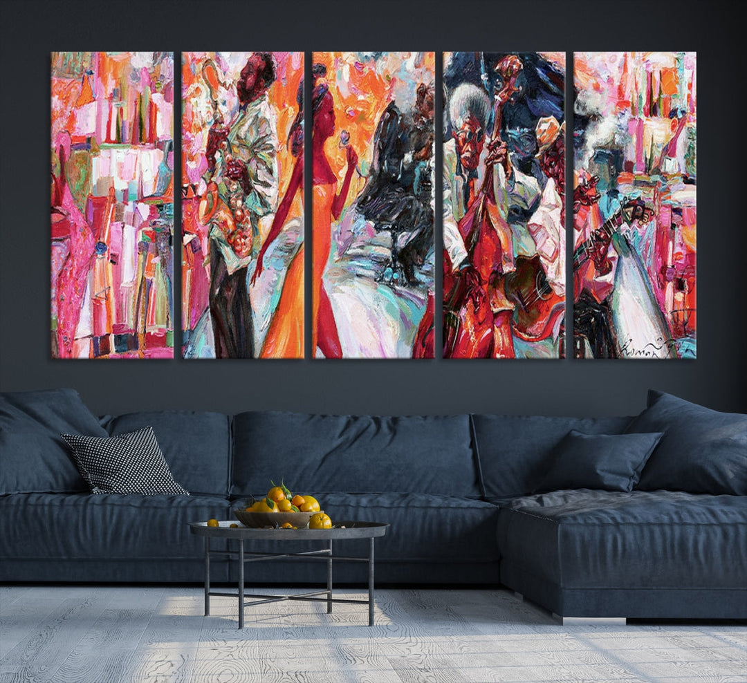 Afro African American Music Band Canvas Wall Art Abstract Jazz Music Wall Art