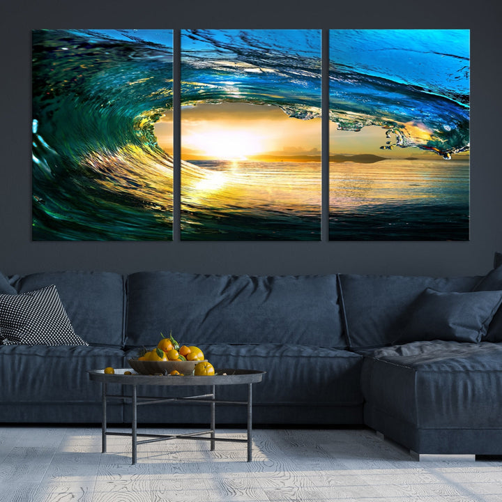 Big Surfing Wave Ocean Beach Wall Art Canvas Print