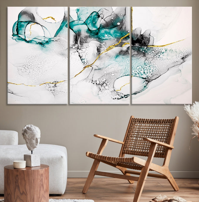 Green Marble Fluid Effect Wall Art Abstract Canvas Wall Art Print