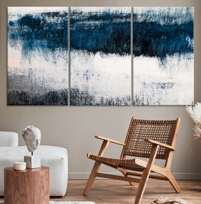 Impression d’art mural sur toile abstraite bleu marine et blanc