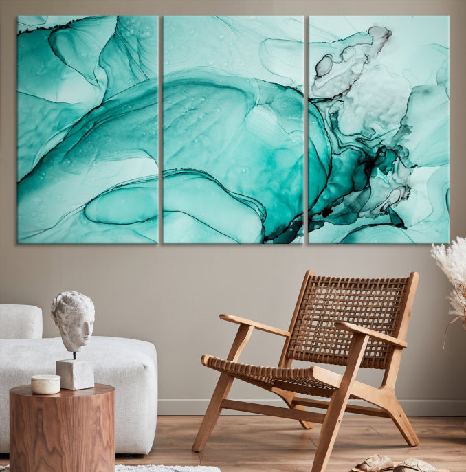 Green Marble Fluid Effect Wall Art Abstract Canvas Wall Art Print