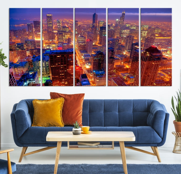 Chicago Wall Art Canvas Print Chicago City Night Canvas Print