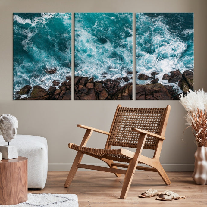 Aerial Ocean Waves Wall Art Canvas Print