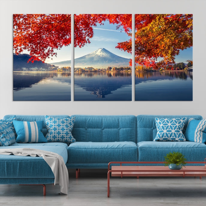 Monte Fuji lienzo pared arte Japón otoño paisaje gran pared arte montaña lienzo impresión