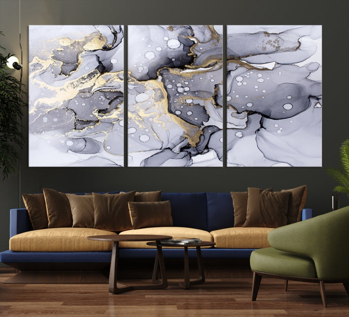 Gray Marble Fluid Effect Wall Art Abstract Canvas Wall Art Print