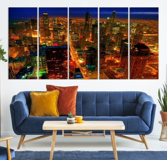 Chicago Wall Art Canvas Print Chicago City Night Canvas Print