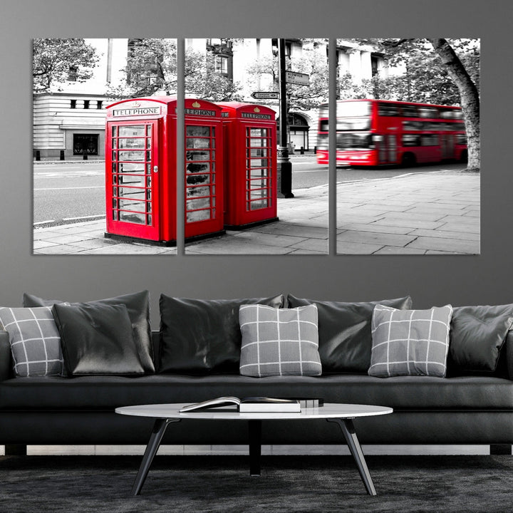 London Red Bus and Phone Club Wall Art, Red Bus Red Telephone Club, London Night Canvas Print