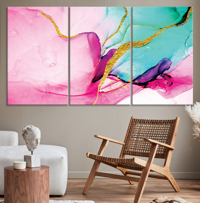 Pink and Gold Marble Fluid Effect Wall Art Abstract Canvas Wall Art Print