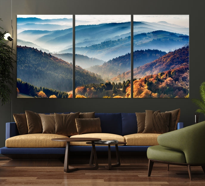 Lienzo decorativo para pared grande con bosque de montañas y otoño