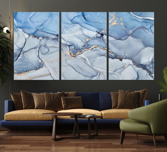 Ice Blue Marble Fluid Effect Wall Art Abstract Canvas Wall Art Print