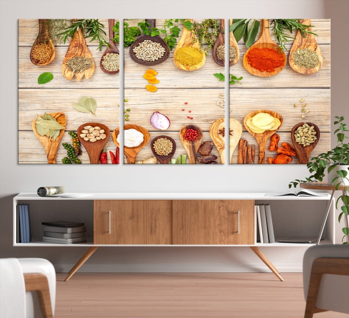 Lienzo decorativo para pared con especias de cocina en la mesa