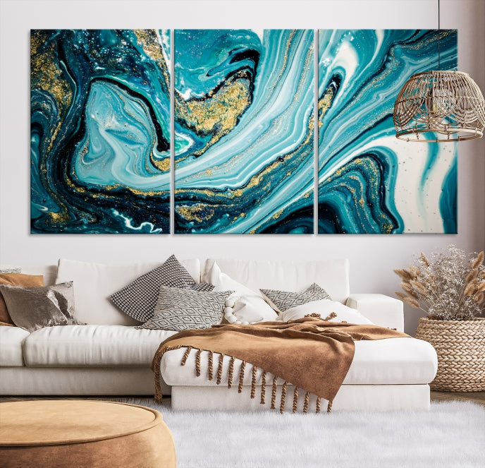 Turquoise Marble Fluid Effect Wall Art Abstract Canvas Wall Art Print