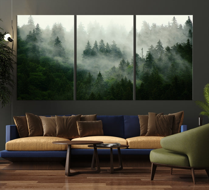 Lienzo decorativo para pared grande con bosque verde