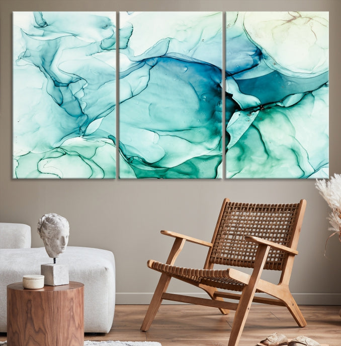 Turquoise Marble Fluid Effect Wall Art Abstract Canvas Wall Art Print