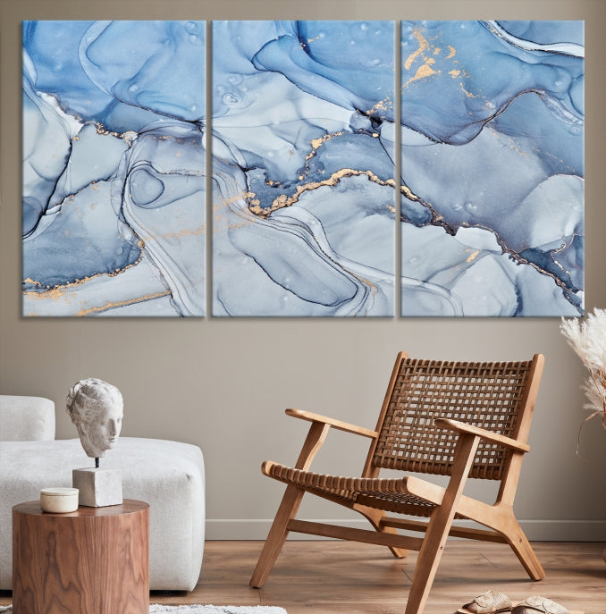 Ice Blue Marble Fluid Effect Wall Art Abstract Canvas Wall Art Print