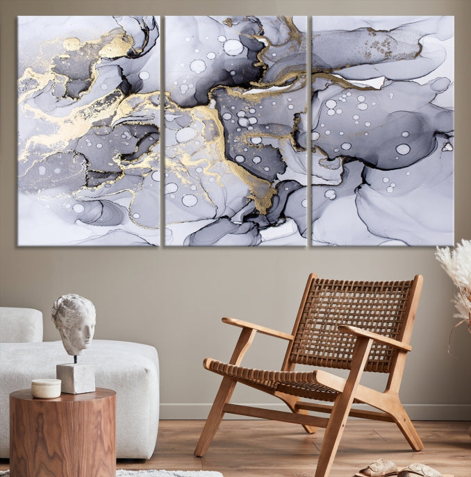 Gray Marble Fluid Effect Wall Art Abstract Canvas Wall Art Print