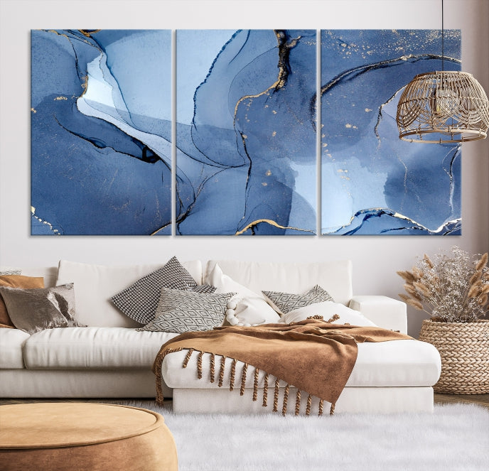 Blue Color Marble Fluid Effect Wall Art Abstract Canvas Wall Art Print