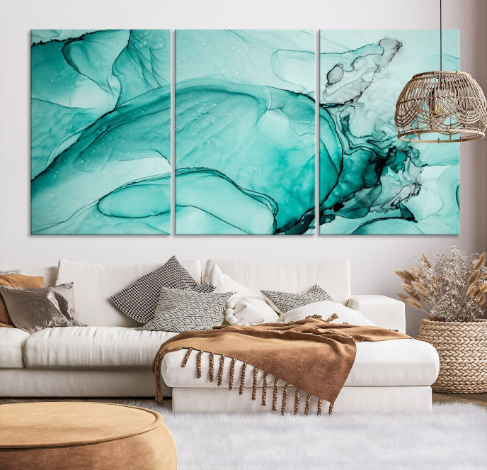 Green Marble Fluid Effect Wall Art Abstract Canvas Wall Art Print