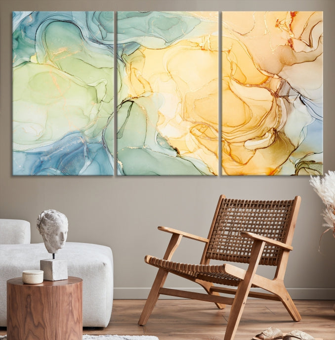 Yellow Marble Fluid Effect Wall Art Abstract Canvas Wall Art Print