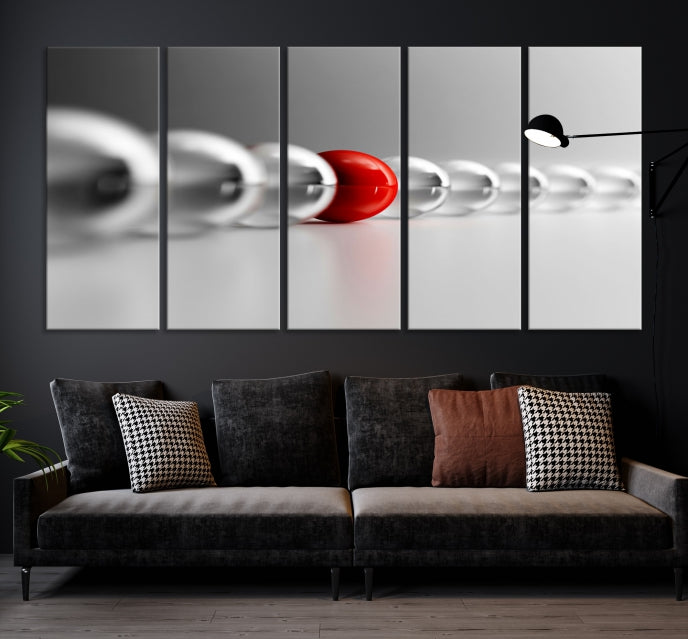 Art mural Boule rouge en boules grises Impression sur toile Art mural Noir Blanc Art différent