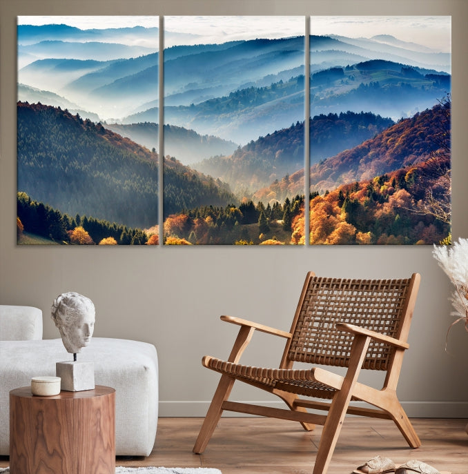 Lienzo decorativo para pared grande con bosque de montañas y otoño