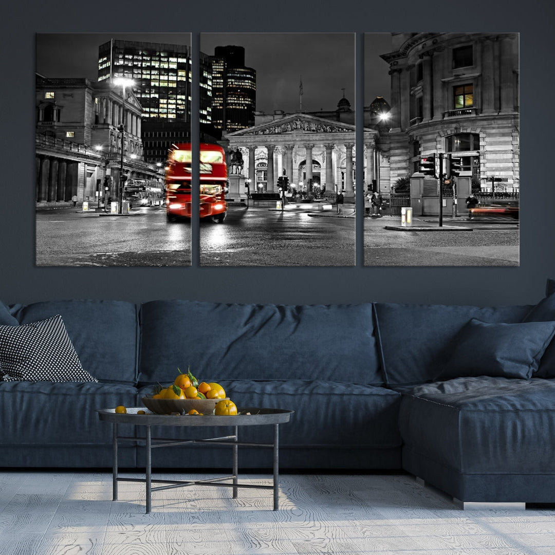 London Night Red Bus Wall Art Canvas Print, London Black and White Wall Art