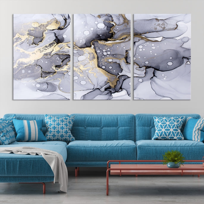 Gray Marble Fluid Effect Wall Art Abstract Canvas Wall Art Print