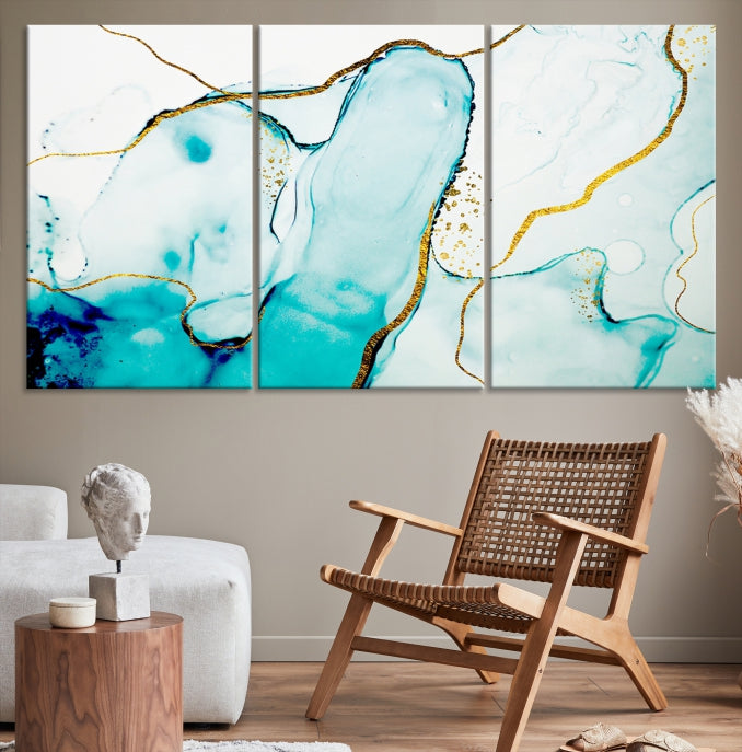 Turquoise Marble Fluid Effect Wall Art Abstract Canvas Wall Art Print