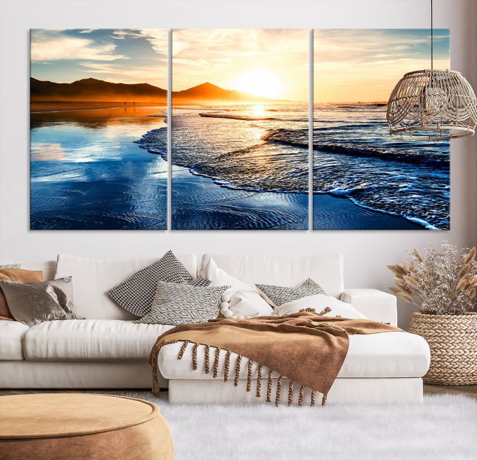 Beach Ocean Sunset on the Sea Wall Art Canvas Print