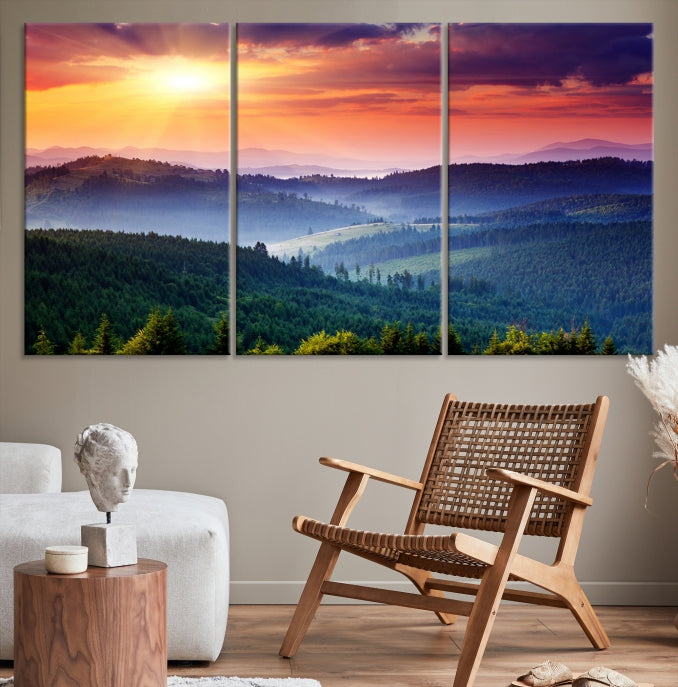 Mountain and Sunset Wall Art Canvas Print