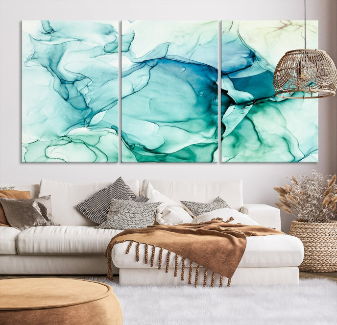 Turquoise Marble Fluid Effect Wall Art Abstract Canvas Wall Art Print