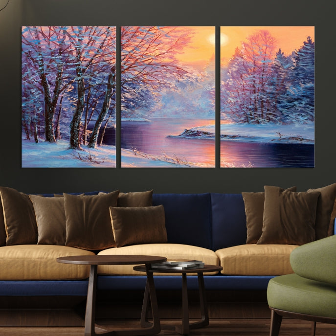 Pintura de paisaje de invierno, arte de pared grande, impresión en lienzo