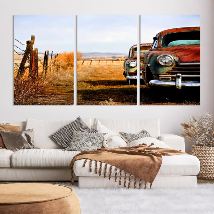 Vieille voiture classique rustique Art mural Impression sur toile