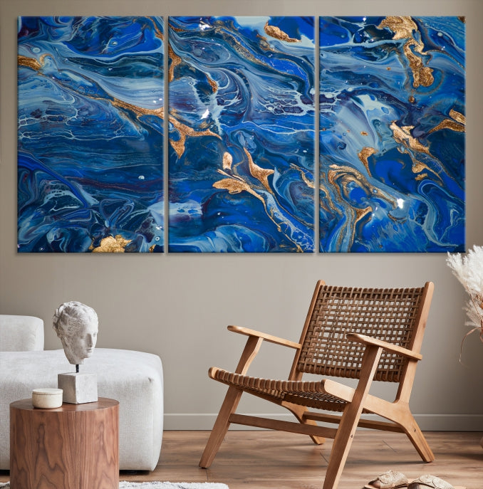 Navy Blue Marble Fluid Effect Wall Art Abstract Canvas Wall Art Print