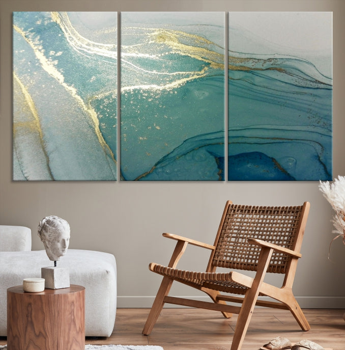 Green Marble Fluid Effect Wall Art Abstract Canvas Wall Art Print