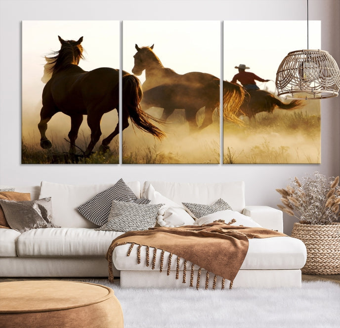 Chevaux et cowboys Wall Art Impression sur toile