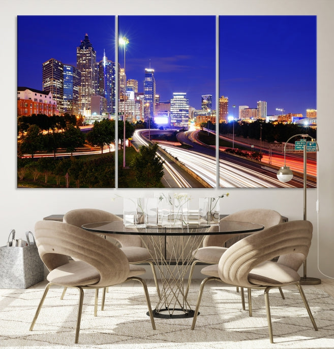 Atlanta City Lights Night Blue Skyline Impression sur toile