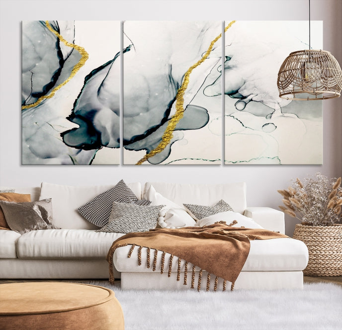 Gray Marble Fluid Effect Wall Art Abstract Canvas Wall Art Print